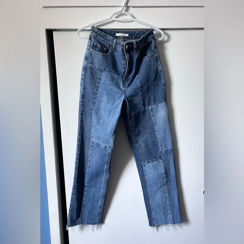 PacSun Blue Straight Leg Patchwork Jeans - Picture 3 of 5